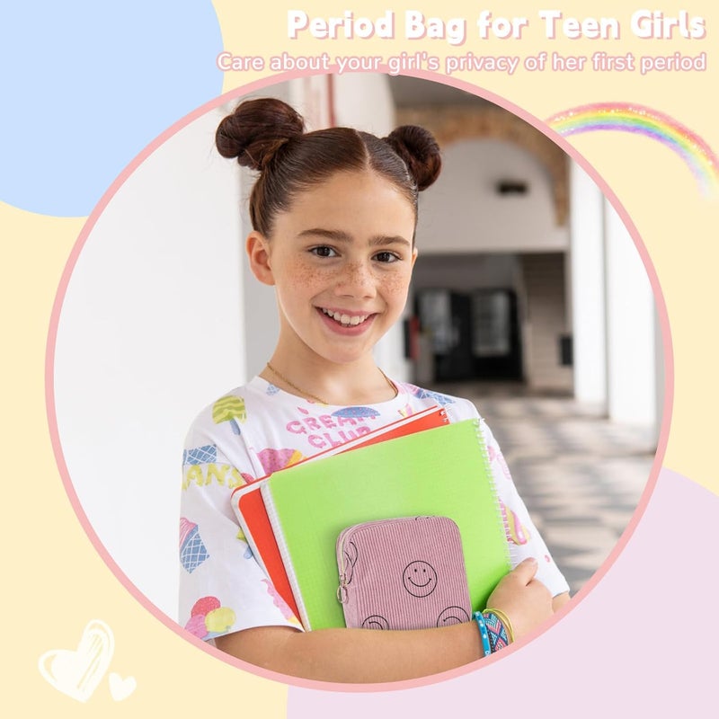SIDESUGAR Period Bag for Teen Girls Shark Week Pouch Corduroy Portable Sanitary Pad Bags for Period Teen Period Pads Pouch for Panty Liners, Tampons, Menstrual Cup - Blue - Image 4